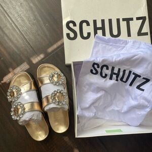 NWT Schutz Birkenstock style slip-on with crystal buckles